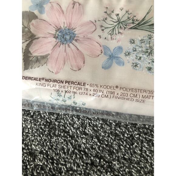 Grace Kelly Springmaid King Flat Sheet White with Flowers No Iron PercaleNOS USA - Picture 2 of 2